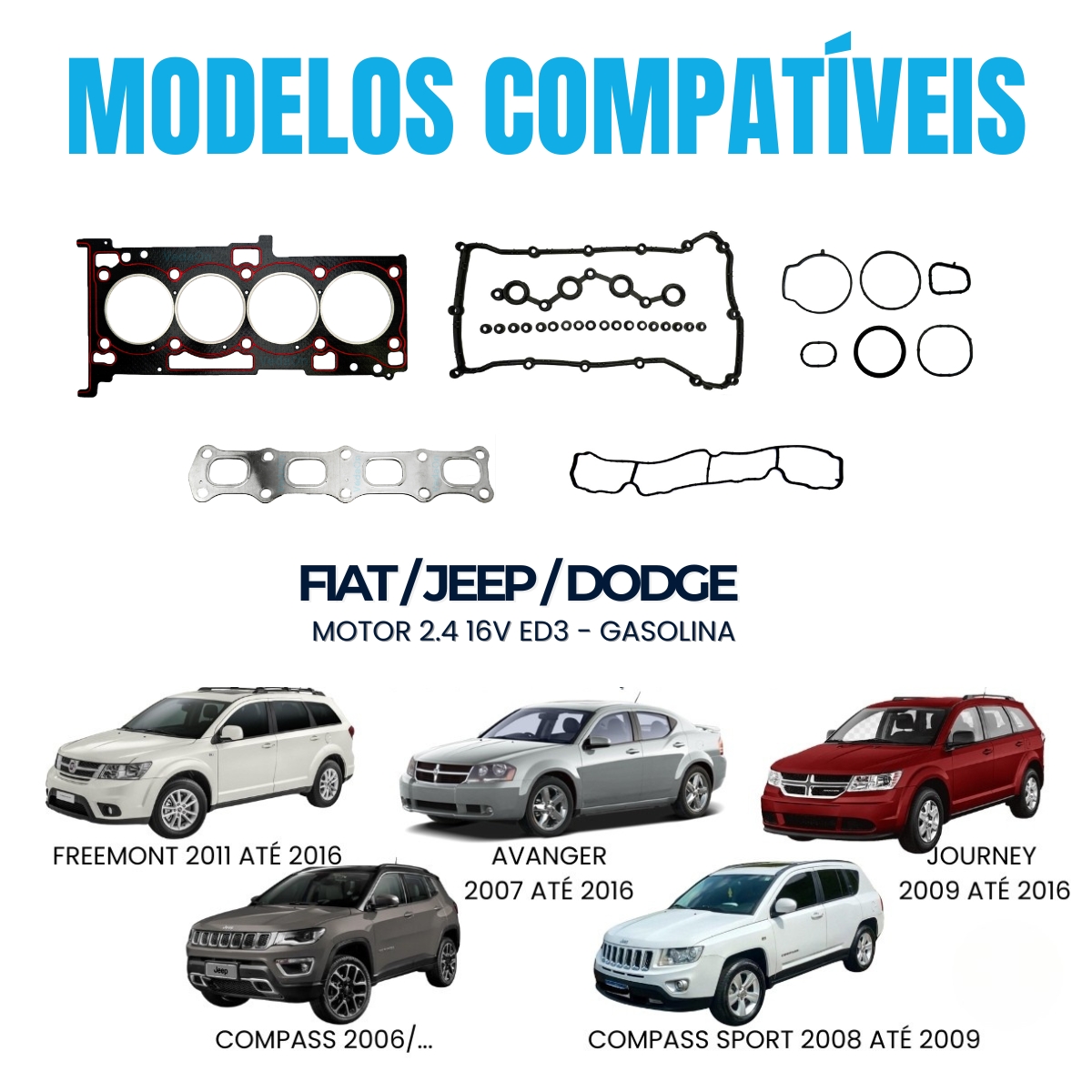 Kit junta superior retificação Fiat Freemont Jeep Compass Limitad Sport Dodge Journey 2.4 16V ED3 - Imagem 3
