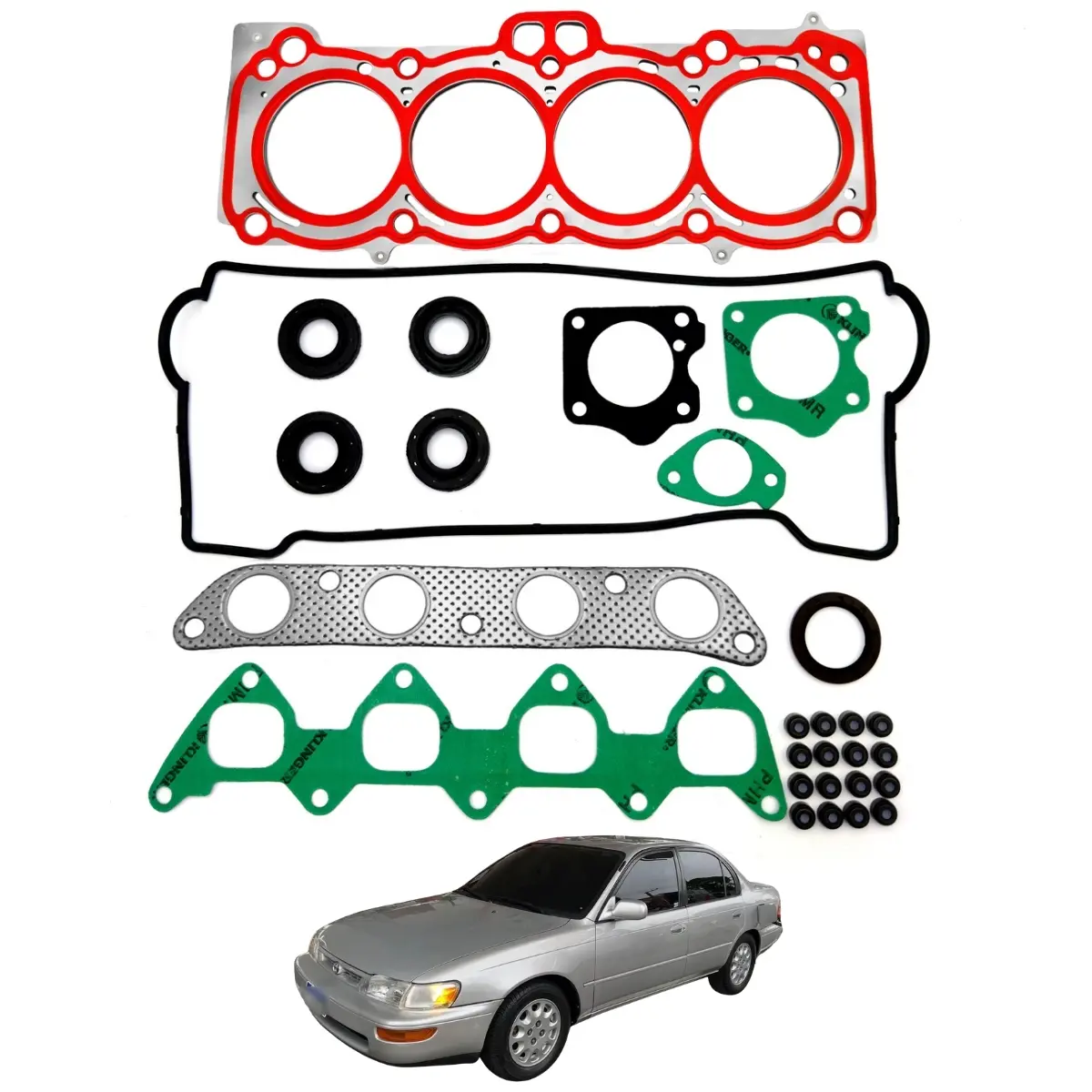 bb18762ffbc787551ef03385f9974613-1.jpg Kit de Juntas INOX com Retentores Toyota Corolla Antigo 1.8 L4 16V DOHC 7A-FE - Imagem 1